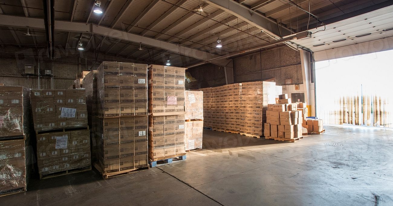 Palletized freight in a warehouse